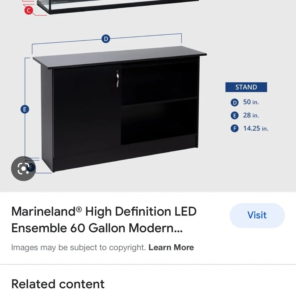 Fish Tank /Color: Black/ Size: 60 Gallon/Measurement/48.5” W x 12.75” D x 25” H.